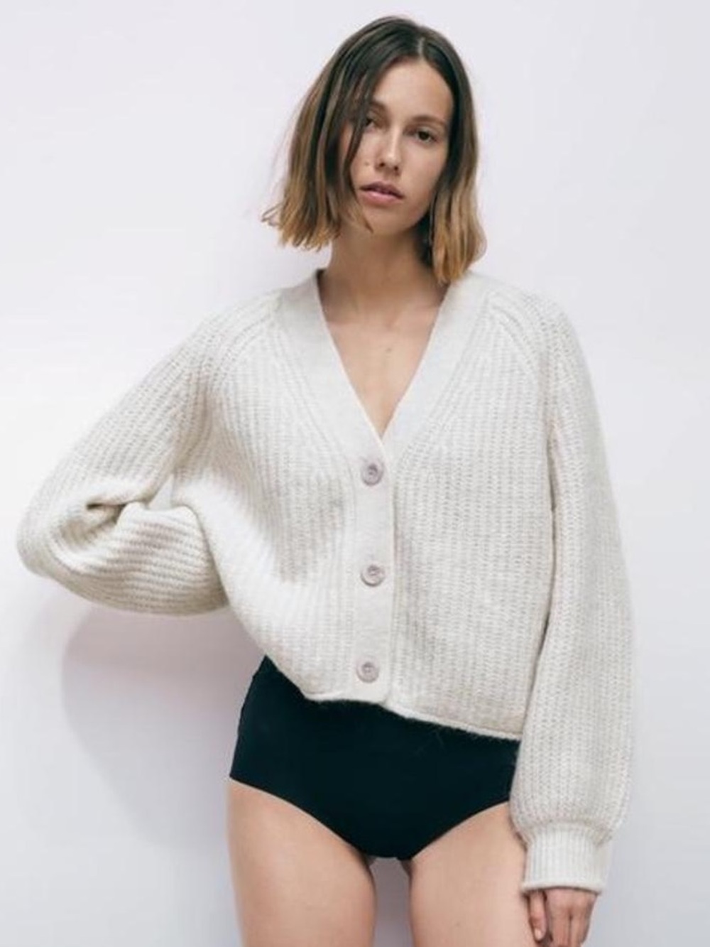 ZARA Wool Alpaca Blend Cozy V-Neck Button Sweater Cardigan